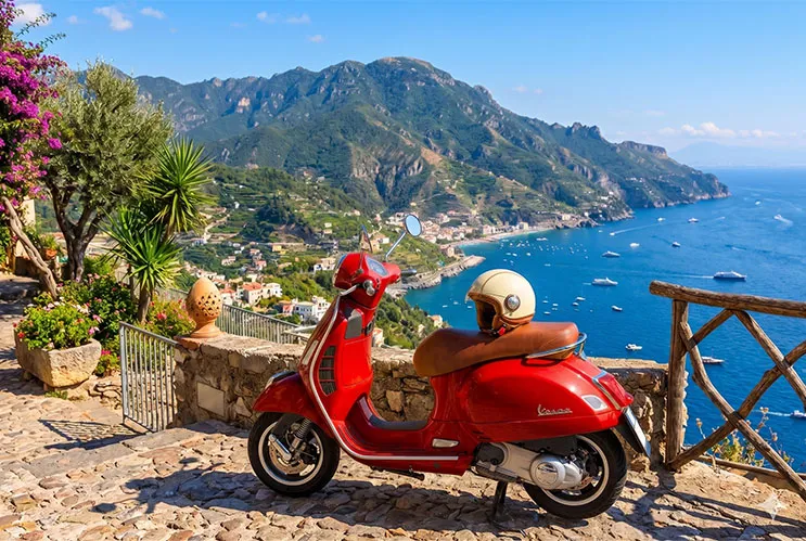 Red Vespa rental in Amalfi Coast